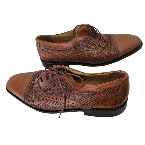 Mezlan Dubai Brown Woven Wingtip Shoes Mens 9M All Leather Oxford Made in Spain - Picture 13 of 13